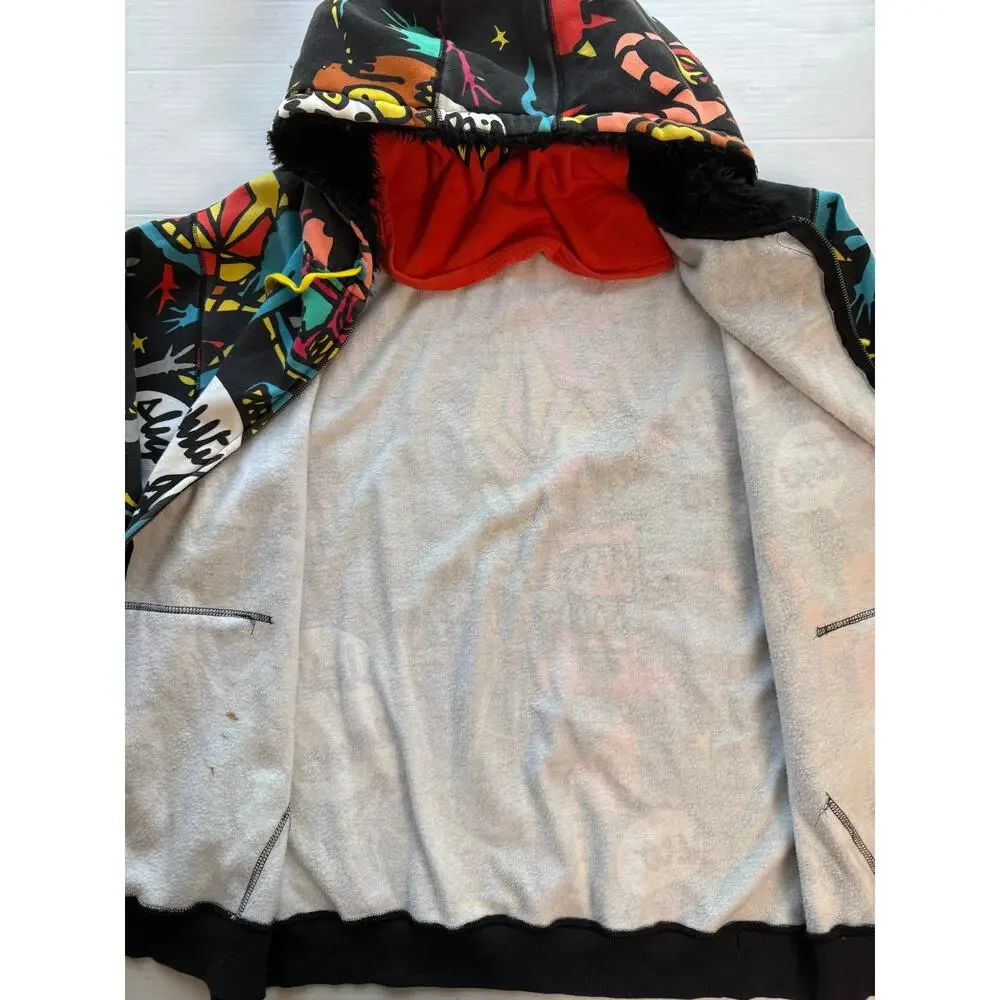 Volcom Big Monster Basic Zip Hoodie All Over Print Sherpa Lined XXL Skate Y2K - Picture 8 of 15